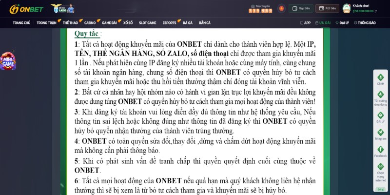 Nguyên tắc cần tuân thủ khi tham gia khuyến mãi Onbet